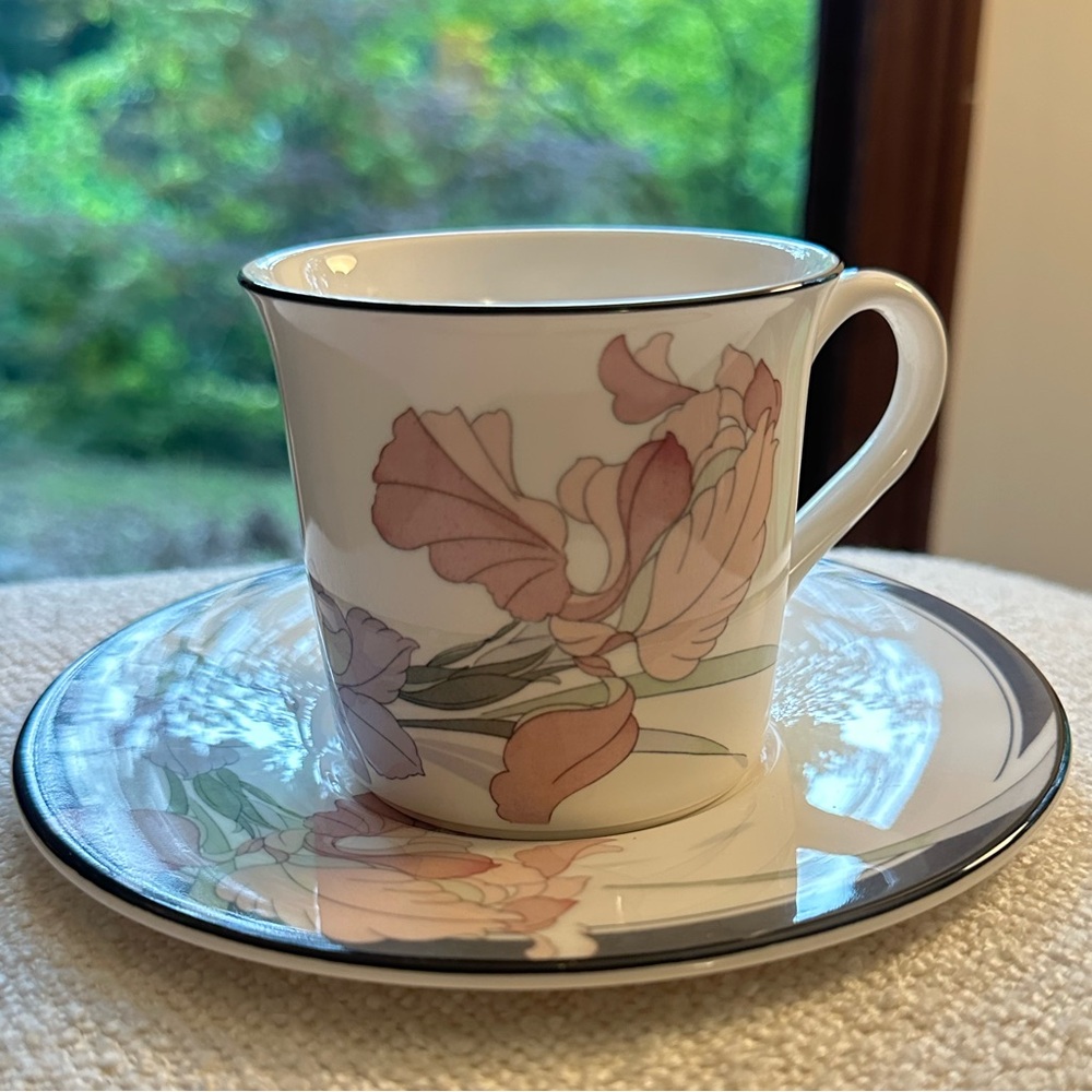 Noritake Floral Cup and Saucer Set - Pink and Green